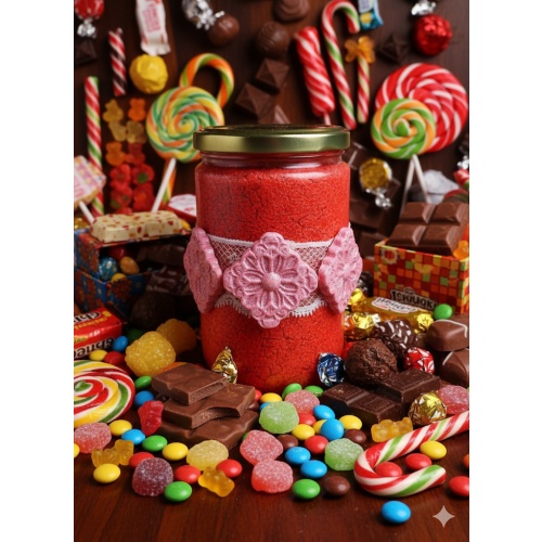 Hand Painted Orange Lace Vase with Pink & Silver Rosettes – Elegant Decorative Jar for Sweets & Christmas Treats