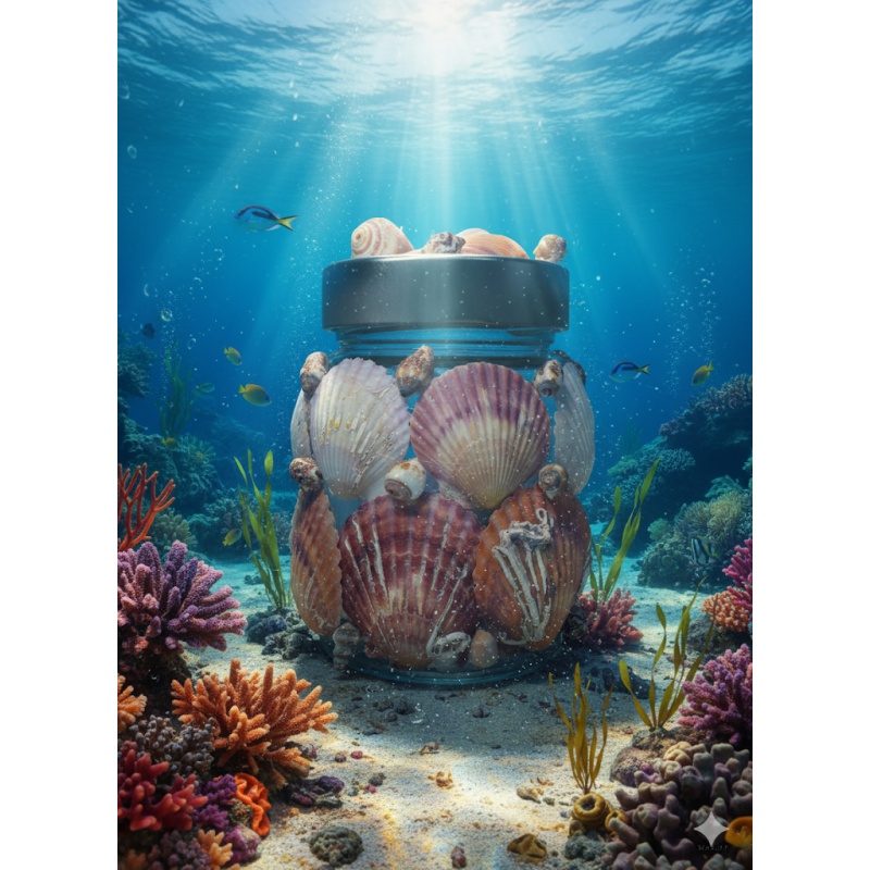 Seashell Glass Jar-Beach Style Table Decoration with Scallops and Conch Shells from Thassos Island, Greece-Bring the Tranquility of the Sea