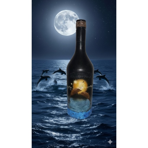 Dolphins the sea angels decoupage bottle. Decorated bottle handmade. Hand painted decor. Witchy Altar tool Spirit Animal. Animal as totem
