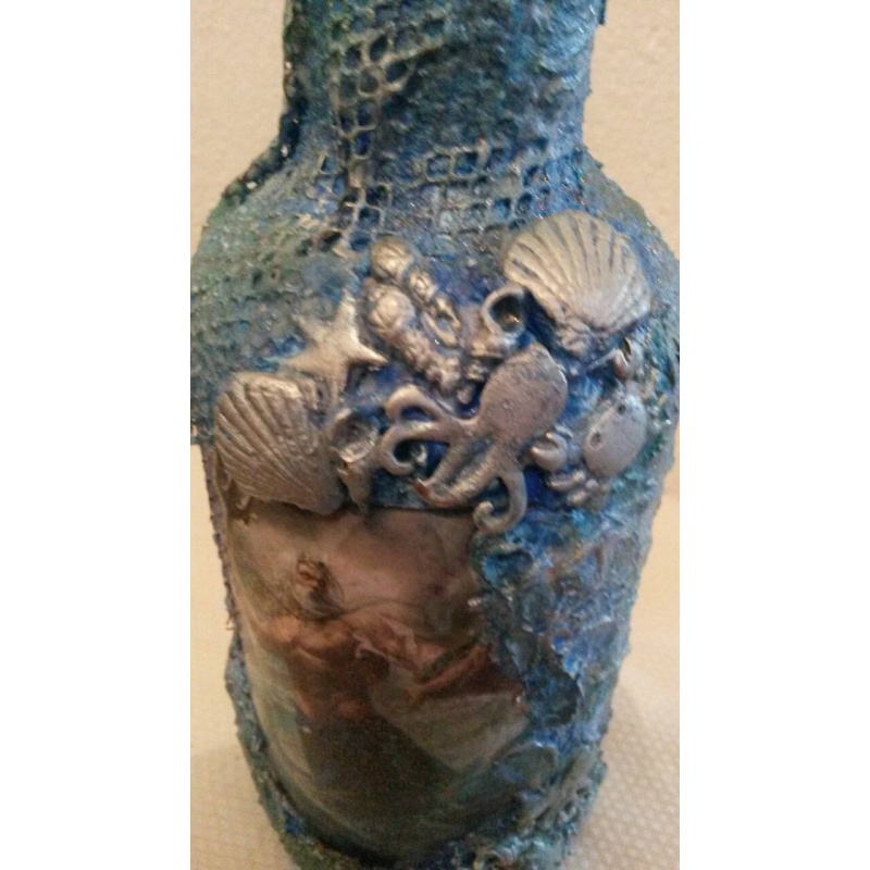 God Poseidon Decoupage bottle. Decorated handmade Bottle. Hand painted. Altar tool