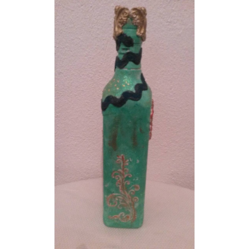 Magic Four Leaf Clover decoupage bottle. Decorated bottle handmade. Hand painted