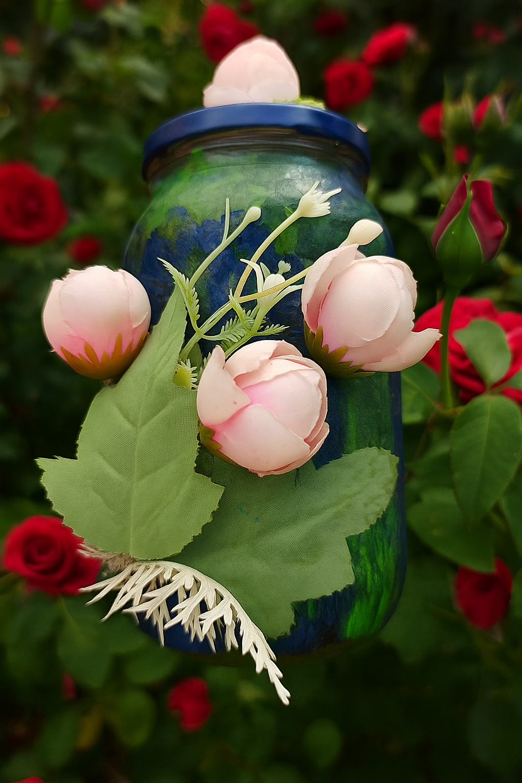 The Dream Jar – Pink Flowers in Green and Blue