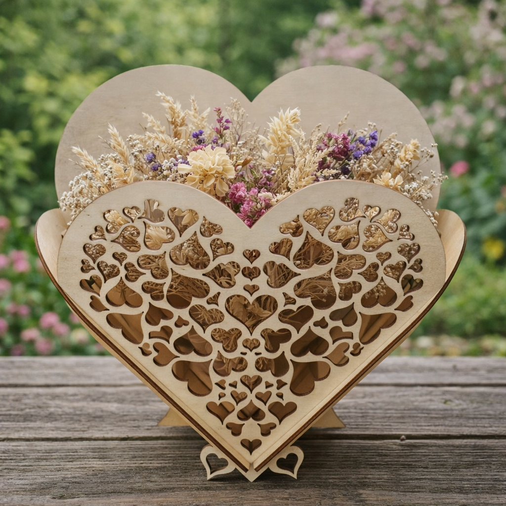 Heart Shaped Wooden Basket-Decorative Flower Holder