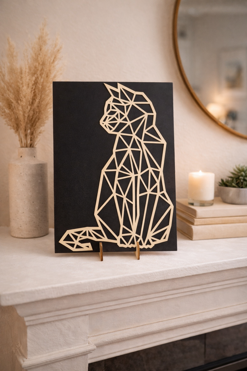 Modern Geometric Cat Line Art