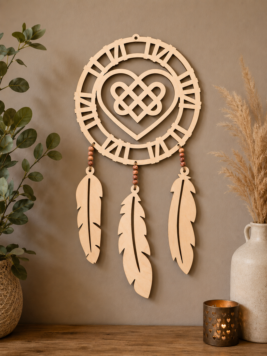 Wooden Celtic Heart Dreamcatcher Wall Hanging