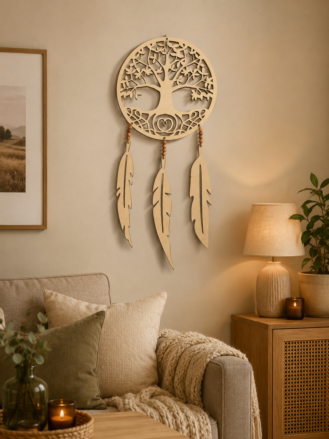 Tree Of Life Wooden Dreamcatcher Wall Hanging