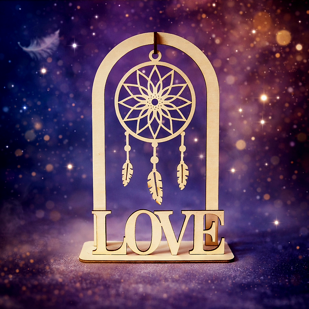 Wooden Mandala Dreamcatcher "LOVE" Ornament