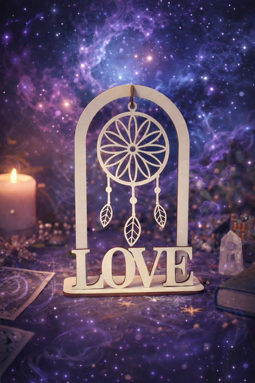 Wooden  Dreamcatcher "LOVE" Table Decor-Mystical Home Accent
