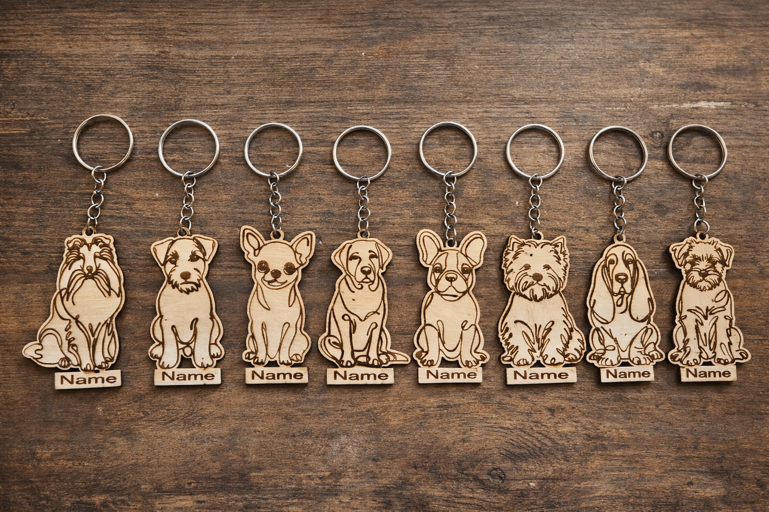Personalised Wooden Dog Key Rings
