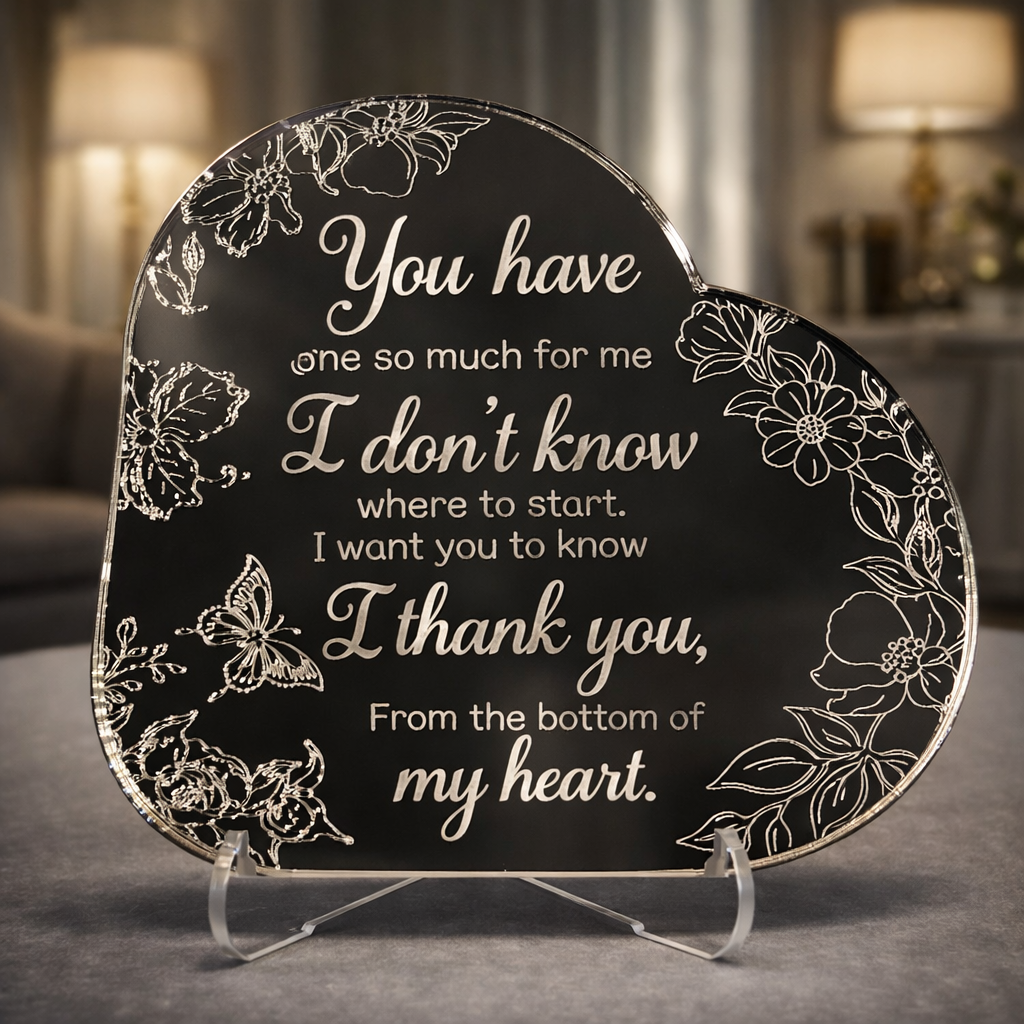 Heart Shaped Mirrored Acrylic "Thank You Plaque
