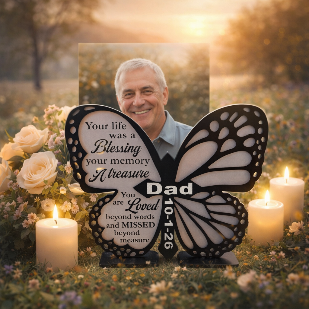 Personalised Butterfly Memorial Plaque-Black And Silver
