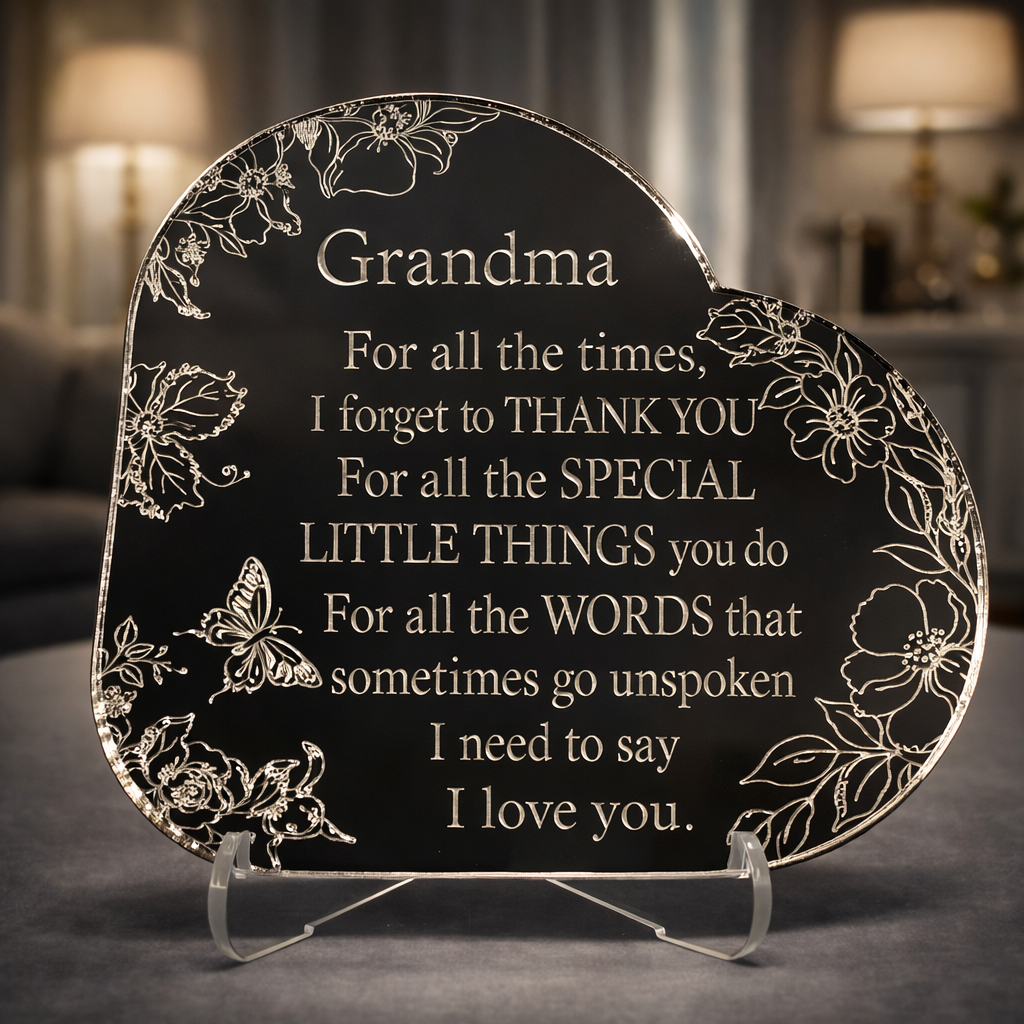 Heart Shaped Mirrored Acrylic "Grandma" Plaque