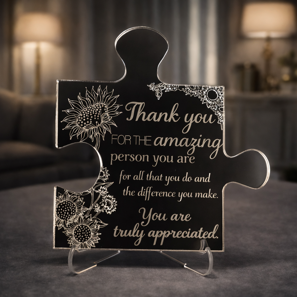 Mirrored Acrylic "Thank You" Jigsaw Puzzle Piece